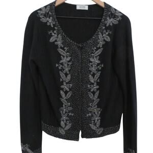 Moschino Cheap and Chic Womens Sz M Black Beaded Cardigan Wool Angora Sweater